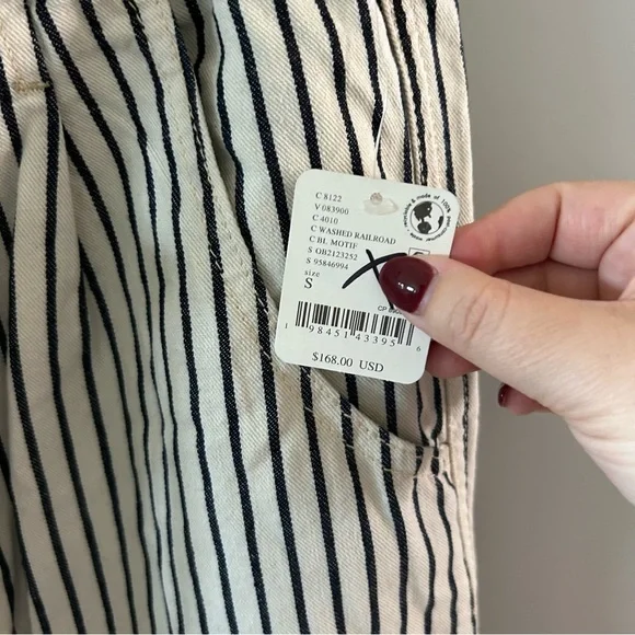NWT Free People Dakota Cinched Pull On Pants Jeans Washed Railroad Stripe - Picture 3 of 5